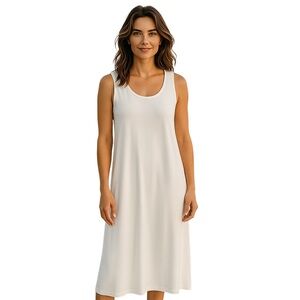 COS Scoop Neck Jersey Midi Dress Cream Size Medium Sleeveless Ribbed Edge Fluid